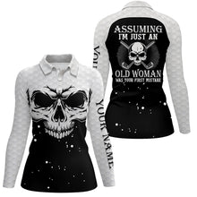 Load image into Gallery viewer, Assuming Im Just An Old Woman Black White Skull Golf Polo Shirt Scary Golf Shirts For Women LDT0591