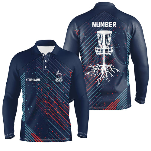 Blue Red Geometric Pattern Mens Disc Golf Polo Shirt Cool Golf Shirts For Men Golf Gifts LDT0596