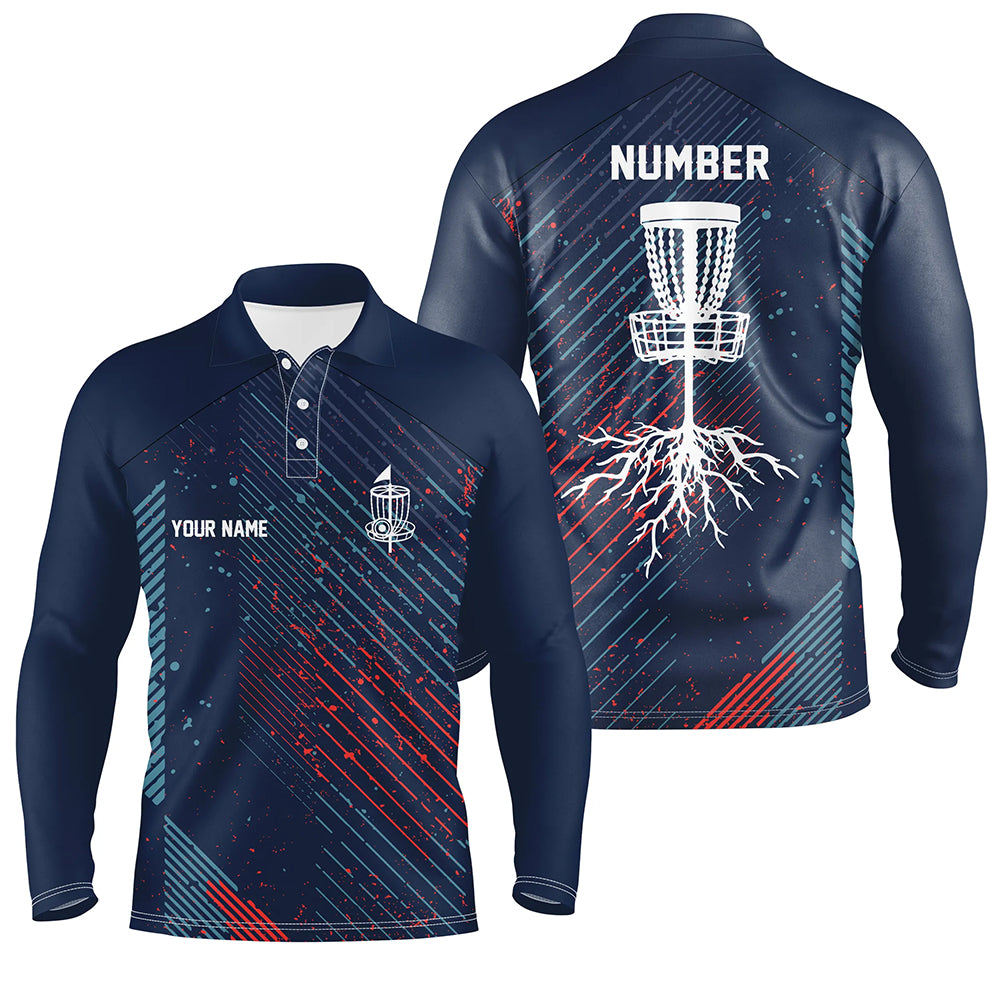 Blue Red Geometric Pattern Mens Disc Golf Polo Shirt Cool Golf Shirts For Men Golf Gifts LDT0596