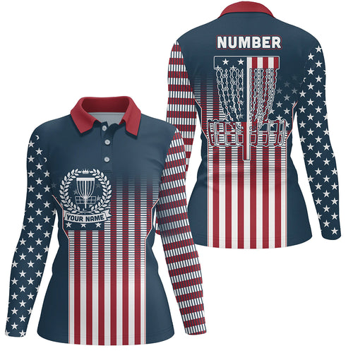 Customized Disc Golf Patriotic Gradient Usa Flag Womens Polo Shirt Disc Golf Gifts For Women LDT0597
