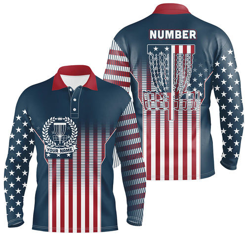 Customized Disc Golf Patriotic Gradient Usa Flag Mens Polo Shirt Disc Golf Gifts For Men LDT0597