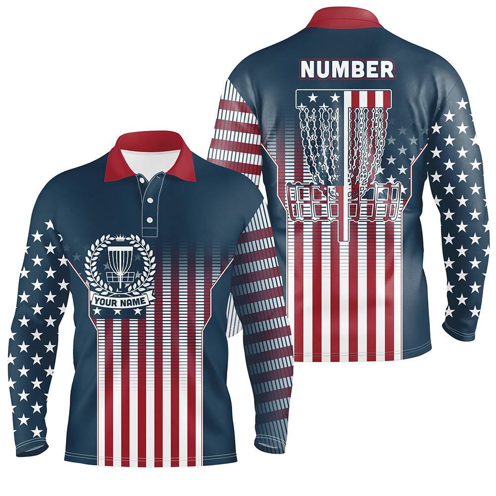 Customized Disc Golf Patriotic Gradient Usa Flag Mens Polo Shirt Disc Golf Gifts For Men LDT0597