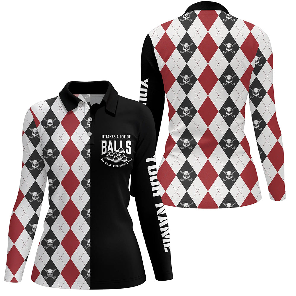 It Takes A Lot Of Balls Womens Skull Argyle Golf Polo Shirt Golf Shirts For Women Golf Gifts LDT0608