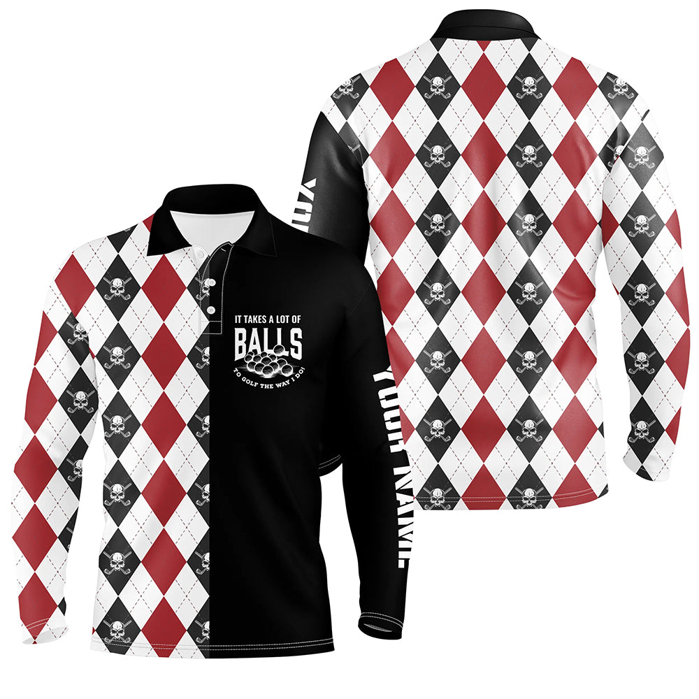 It Takes A Lot Of Balls Mens Skull Argyle Golf Polo Shirt Golf Shirts For Men Golfing Gifts LDT0608