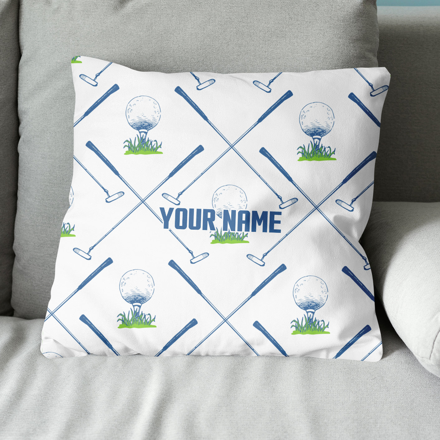 Golf Putter And Ball Custom Golf Throw Pillow Personalized Golfing Gifts LDT1094