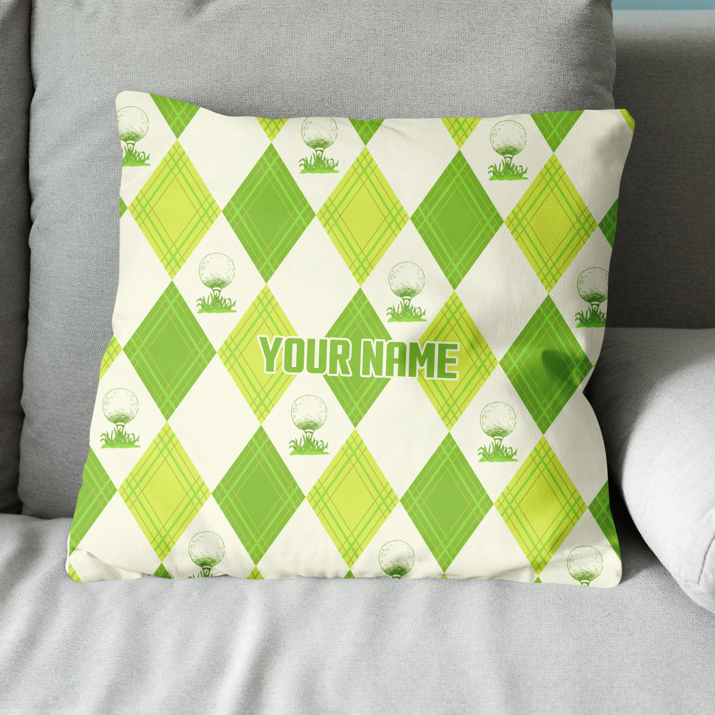 Green Argyle Pattern Golf Ball Custom Pillow Personalized Golfer Gifts LDT1096