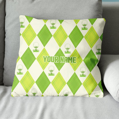 Green Argyle Pattern Golf Ball Custom Pillow Personalized Golfer Gifts LDT1096