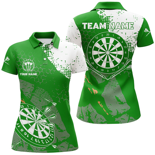 Retro Green White Pattern Custom Womens Darts Polo Shirts Dart Team Jerseys For Women LDT0899