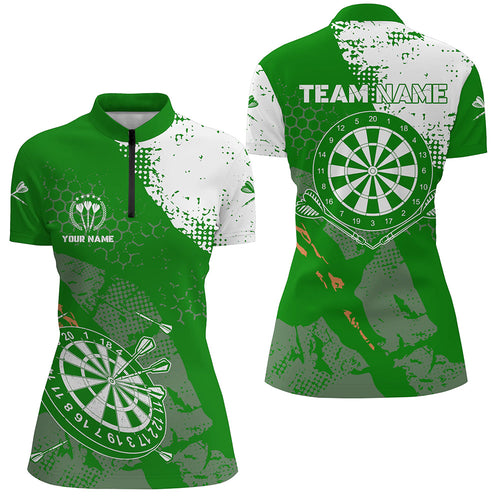 Retro Green White Pattern Custom Womens Darts Quarter Zip Shirt Dart Team Jersey For Women LDT0899