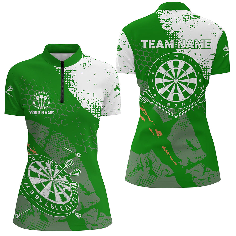 Retro Green White Pattern Custom Womens Darts Quarter Zip Shirt Dart Team Jersey For Women LDT0899