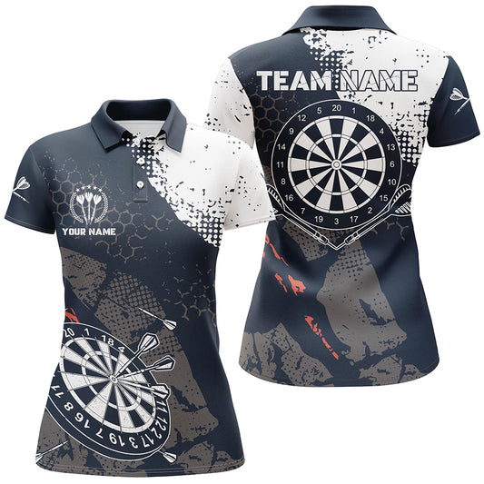 Retro Navy White Pattern Custom Womens Darts Polo Shirts Dart Team Jerseys For Women LDT0900