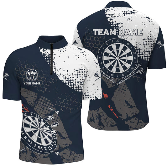 Retro Navy White Pattern Custom Mens Darts Quarter Shirt Dart Team Jerseys For Men LDT0900