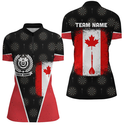Retro Canada Flag Darts Quarter-zip Shirt Custom Patriotic Women Darts Shirt Dart Jersey LDT0902