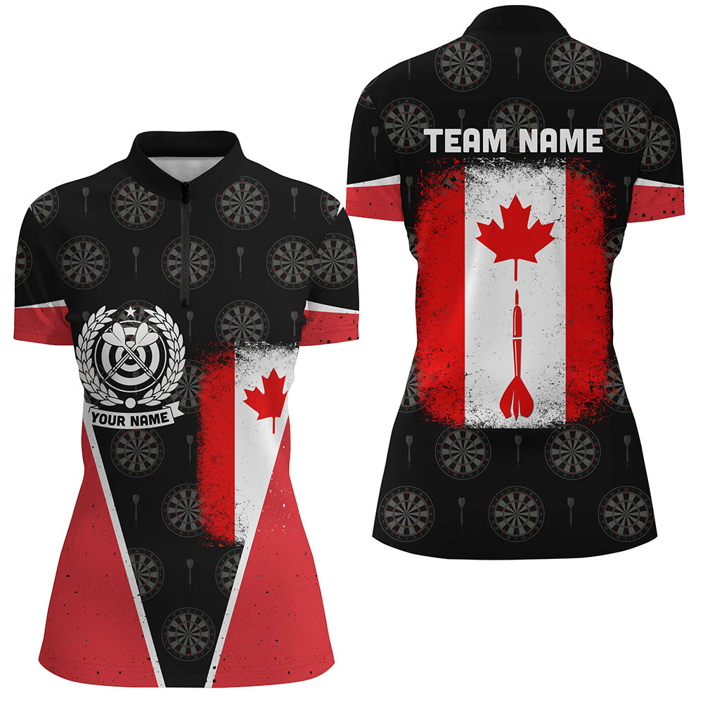 Retro Canada Flag Darts Quarter-zip Shirt Custom Patriotic Women Darts Shirt Dart Jersey LDT0902