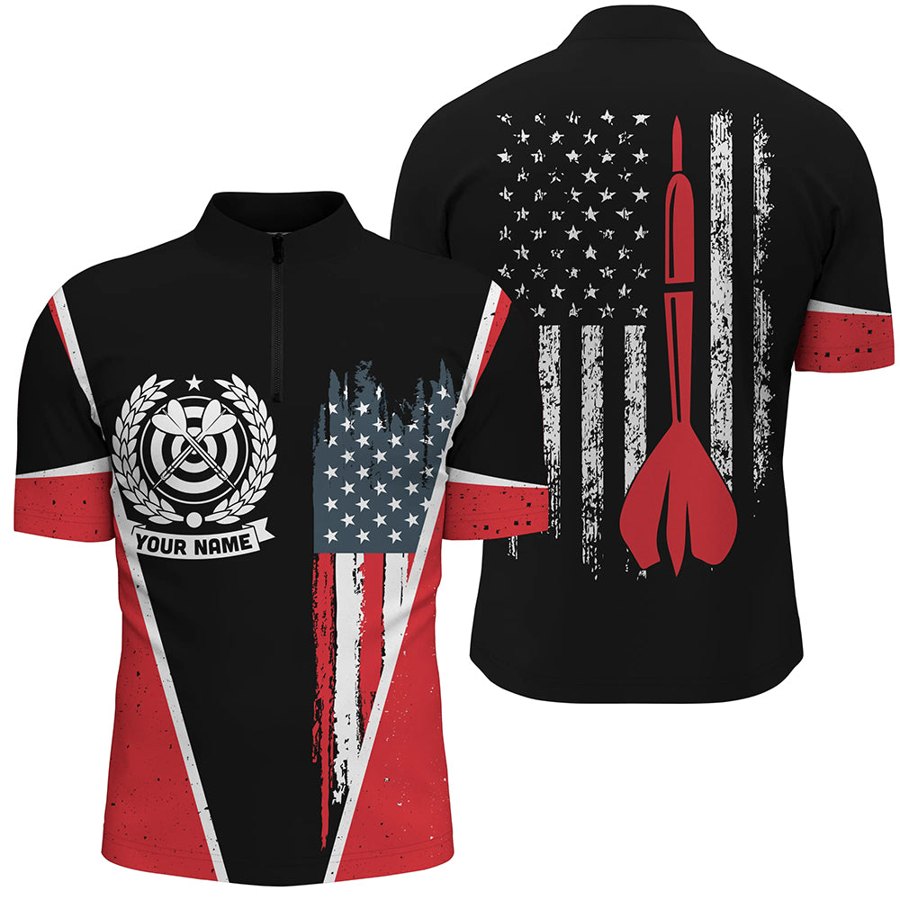 Retro American Flag Darts Quarter Zip Shirt Custom Name Patriotic Darts Jerseys For Men LDT0315