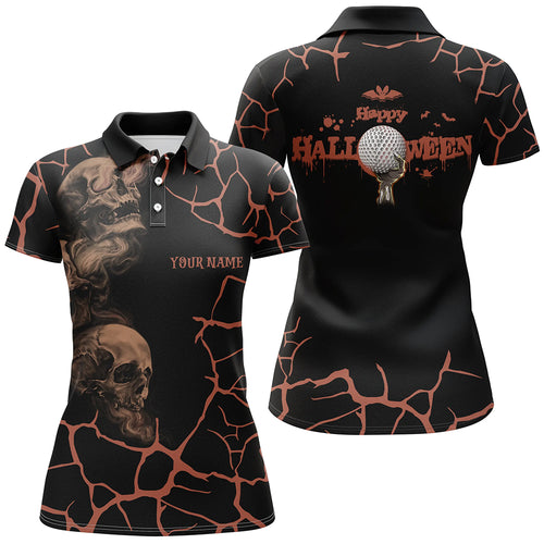 Orange Happy Halloween Skull Golf Polo Shirts Spooky Halloween Golf Gift Idea For Women LDT0323