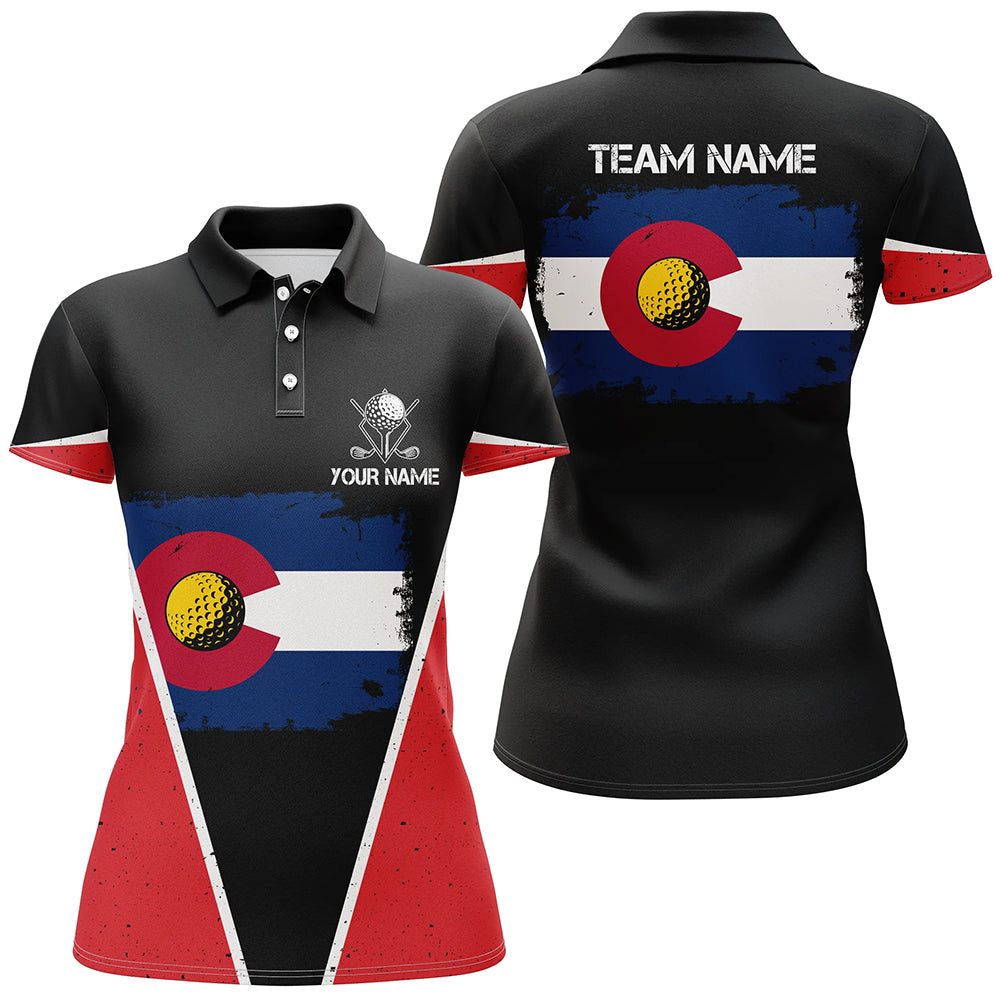 Retro Colorado Flag Black Womens Golf Polo Shirts Custom Patriotic Golf Shirts For Women LDT0328