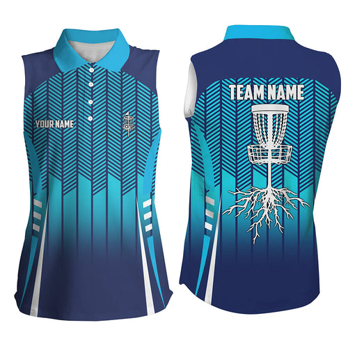 Personalized Sport Style Blue Gradient Disc Golf Women Sleeveless Polo Shirt Cool Golf Tops For Women LDT0911