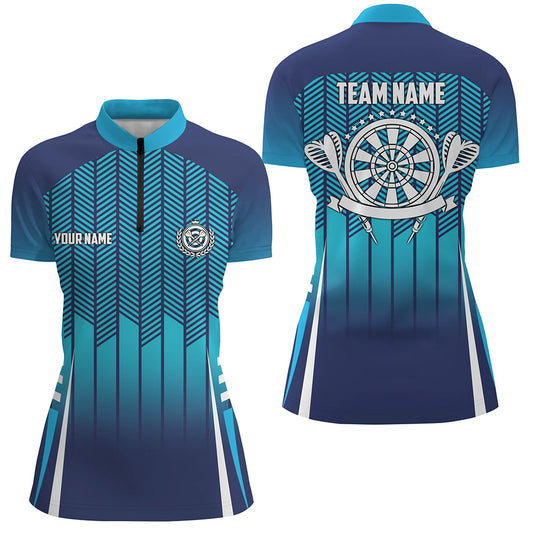 Personalized Sport Style Blue Gradient Darts Quarter Zip Shirt Cool Darts Jersey For Women LDT0912
