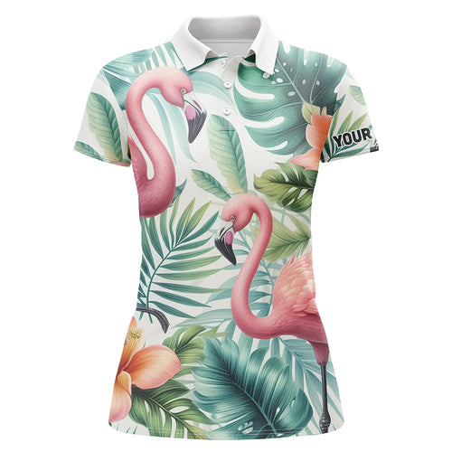 Pink Flamingo Tropical Pattern Womens Golf Polo Shirt Custom Golf Shirts For Women Golf Gifts LDT1310