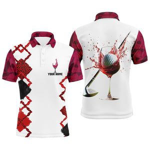 White Red Wine Leopard Golf Shirts For Men Custom Name Mens Golf Polo Shirts Golfing Gifts LDT1311