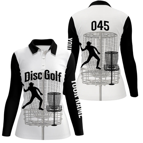 Black And White Womens Disc Golf Polo Shirts, Personalized Disc Golf Shirts For Women Disc Golf Gifts LDT0085