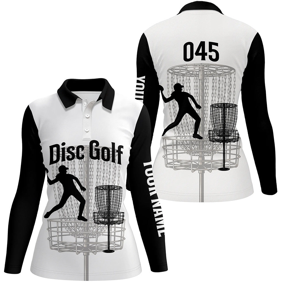 Black And White Womens Disc Golf Polo Shirts, Personalized Disc Golf Shirts For Women Disc Golf Gifts LDT0085