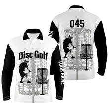 Load image into Gallery viewer, Black And White Mens Disc Golf Polo Shirts, Personalized Disc Golf Shirts For Men, Disc Golf Gifts LDT0085