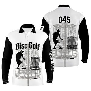 Black And White Mens Disc Golf Polo Shirts, Personalized Disc Golf Shirts For Men, Disc Golf Gifts LDT0085