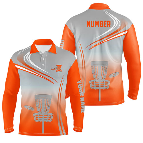 Orange & Grey Mens Disc Golf Polo Shirts Customized Disc Golf Tops For Men Golfing Gifts LDT1322