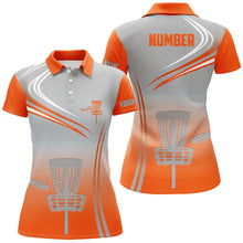 Load image into Gallery viewer, Orange &amp; Grey Womens Disc Golf Polo Shirts Customized Disc Golf Tops For Women Golfing Gifts LDT1322