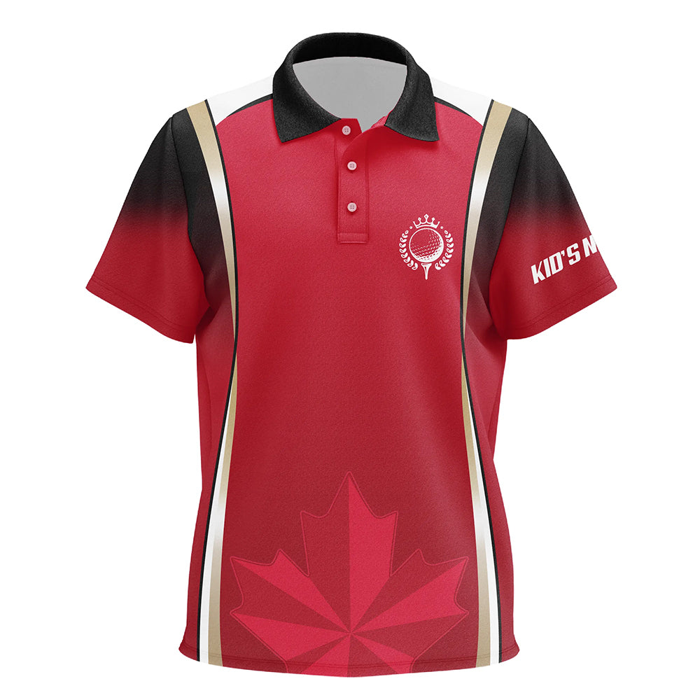 Canadian Red Maple Leaf Kids Golf Polo Shirts Custom Patriotic Golf Shirts For Kid Golf Gifts LDT1470