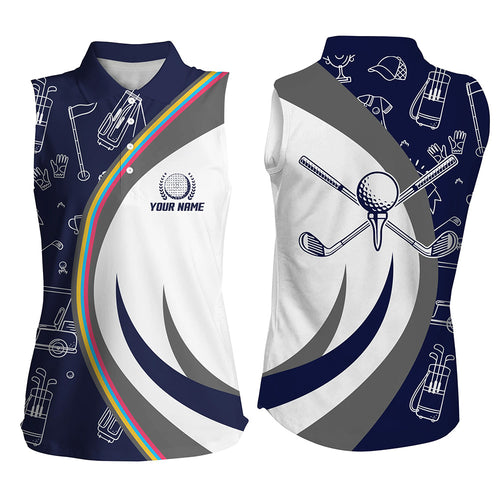 Golf Equipment Womens Sleeveless Golf Polo Shirts, Navy Custom Name Golf Shirts For Women, Golf Gifts LDT0097