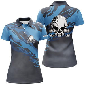 Personalized Skull Dark Blue Golf Polo Shirt Scary Golf Shirts For Women Funny Golf Gifts LDT0342