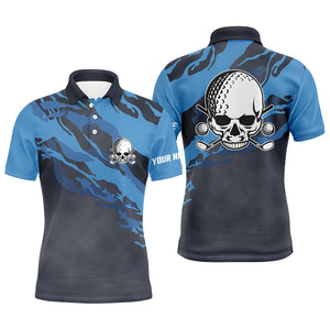 Personalized Skull Dark Blue Mens Golf Polo Shirt Scary Golf Shirts For Men Funny Golf Gifts LDT0342