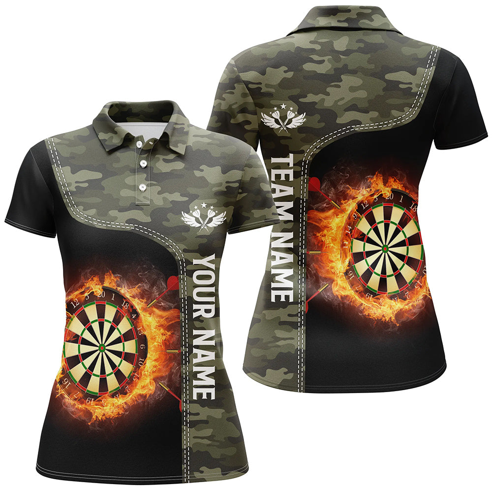Green Camo Flame Darts Board Womens Polo Shirt Custom Darts Shirt For Women Dart Jersey LDT0654