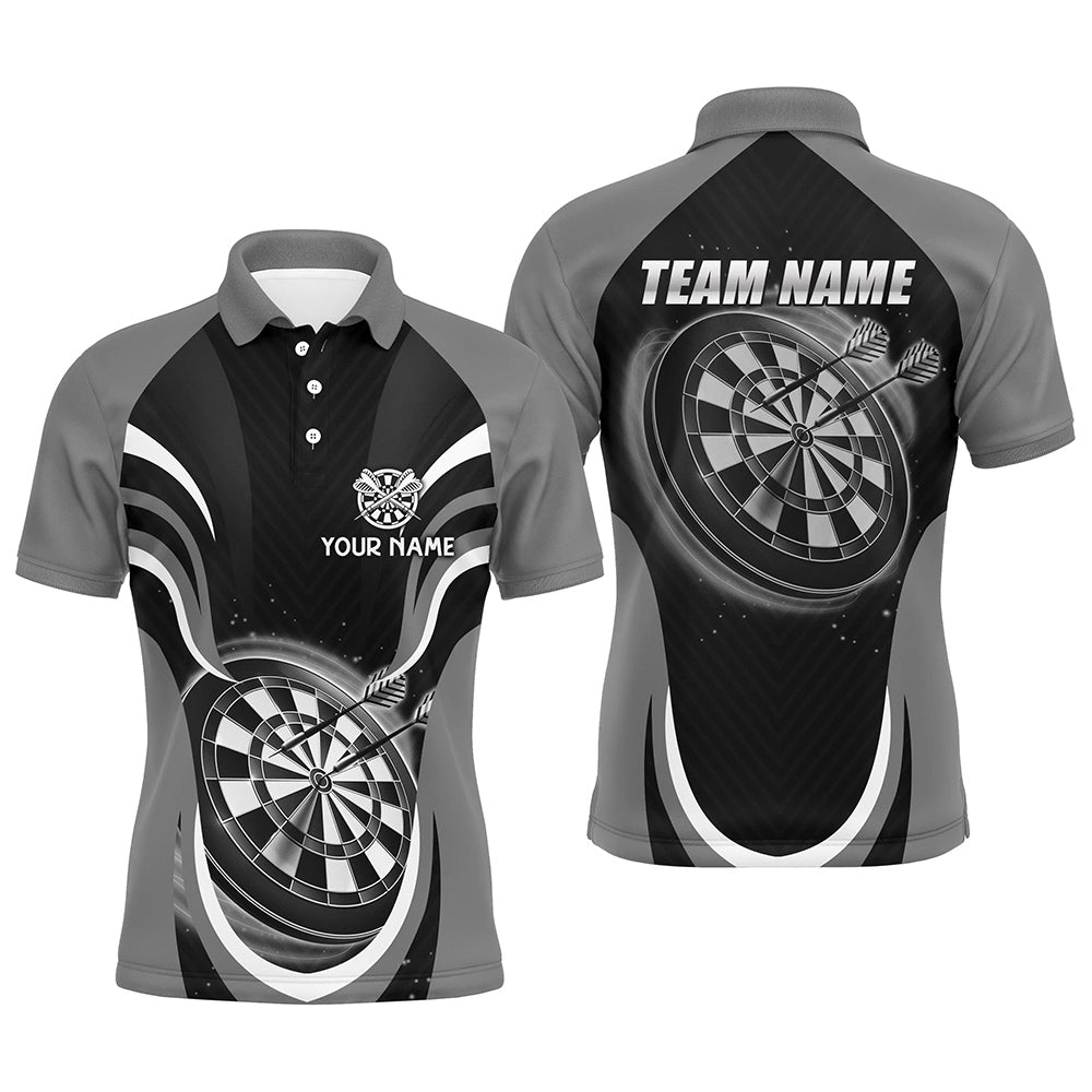 Personalized Black Grey Mens Darts Polo Shirt Custom Cool Dart Shirt For Men Darts Jersey LDT0656