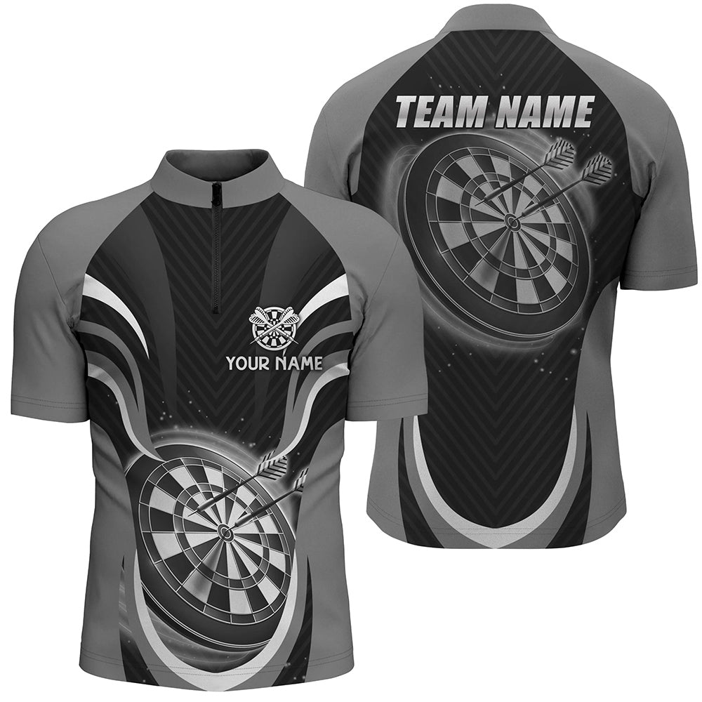 Personalized Black Grey Darts Quarter Zip Shirt Custom Cool Dart Shirt For Men Darts Jersey LDT0656