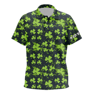 Watercolor Green Clover Leaf St Patrick Day Kids Golf Polo Shirt Custom Name Golf Shirts For Kid LDT1329