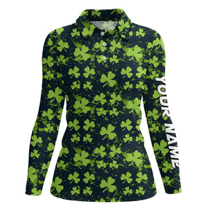 Watercolor Green Clover Leaf St Patrick Day Golf Polo Shirt Custom Name Golf Shirts For Women LDT1329