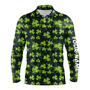 Watercolor Green Clover Leaf St Patrick Day Mens Golf Polo Shirt Custom Name Golf Shirts For Men LDT1329