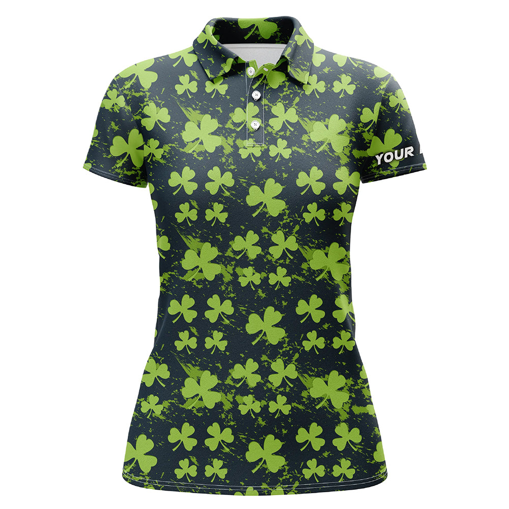 Watercolor Green Clover Leaf St Patrick Day Golf Polo Shirt Custom Name Golf Shirts For Women LDT1329