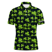 Load image into Gallery viewer, Watercolor Green Clover Leaf St Patrick Day Mens Golf Polo Shirt Custom Name Golf Shirts For Men LDT1329