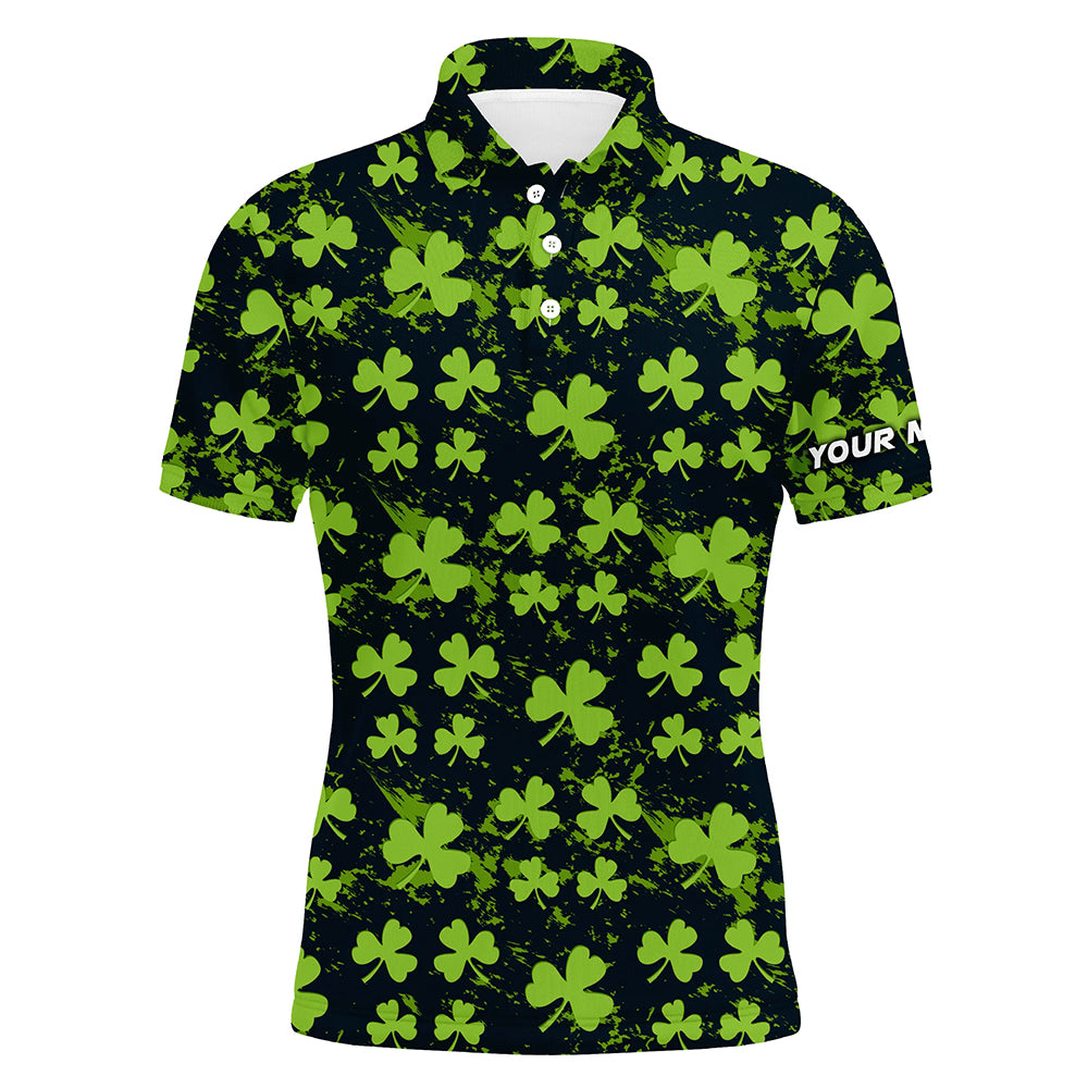 Watercolor Green Clover Leaf St Patrick Day Mens Golf Polo Shirt Custom Name Golf Shirts For Men LDT1329