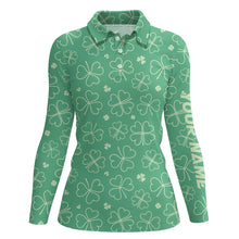 Load image into Gallery viewer, Green Clover St Patrick Day Womens Golf Polo Shirt Custom Name Shamrock Golf Shirts For Women LDT1330