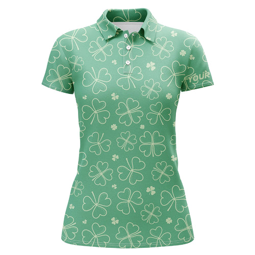 Green Clover St Patrick Day Womens Golf Polo Shirt Custom Name Shamrock Golf Shirts For Women LDT1330