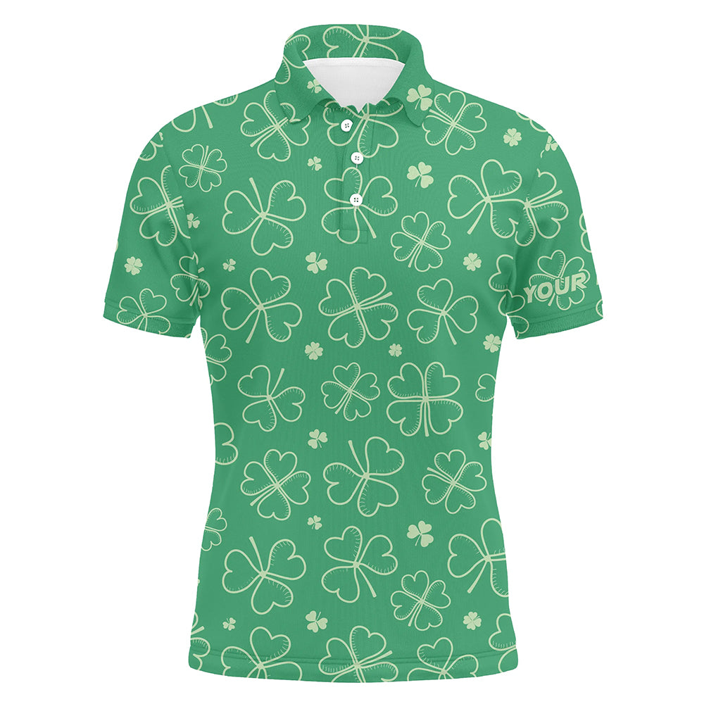 Green Clovers St Patrick Day Mens Golf Polo Shirt Custom Name Shamrock Golf Shirts For Men Golf gifts LDT1330