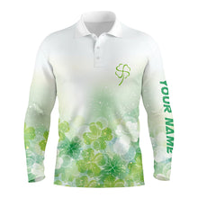 Load image into Gallery viewer, Green Clover Silhouette Twinkle Patrick Day Mens Golf Polos Custom Golf Shirts For Men Golf Gifts LDT1331