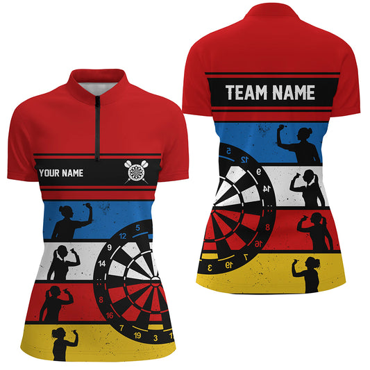 Colorful Retro Personalized Darts Quarter Zip Shirt Custom Women Darts Shirt Dart Jerseys LDT1340