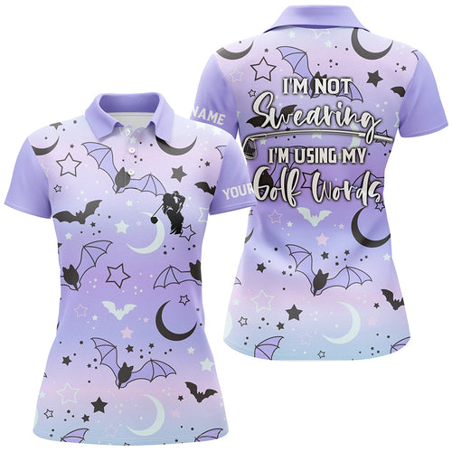 Galaxy Halloween Bats Womens Golf Polo Shirt Cute Golf Shirts For Women Funny Golf Shirt With Sayings LDT0116